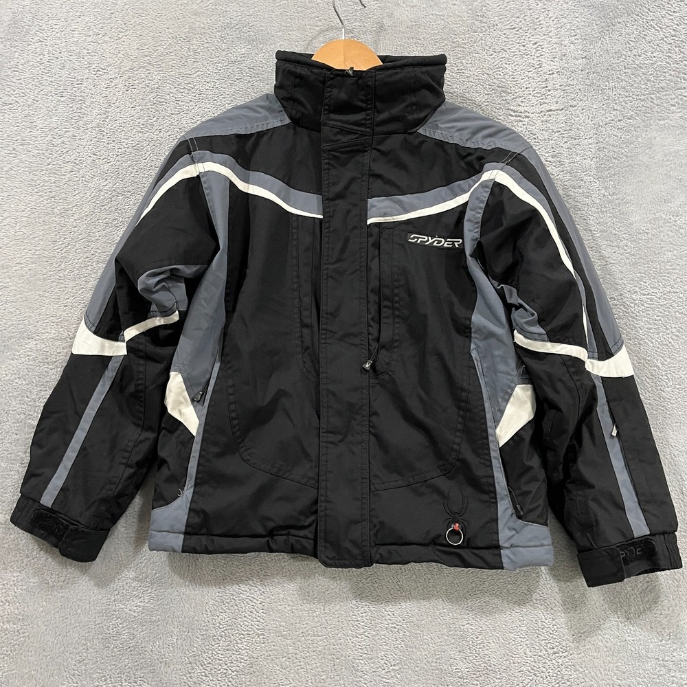Vintage‎ Spyder Ski XT Jacket Youth 12 Insulated Black Gray Retro 90s Waterproof